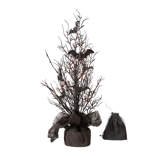 Glitzhome; Glitzhome® 20" Lighted Halloween Bats Table Tree Decor; Category:Halloween Floral Arrangements; Image:1